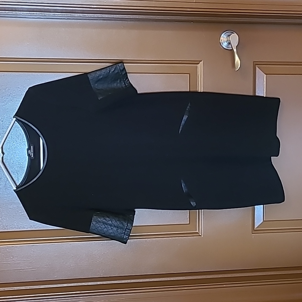 Black club Monaco dress with leather trim